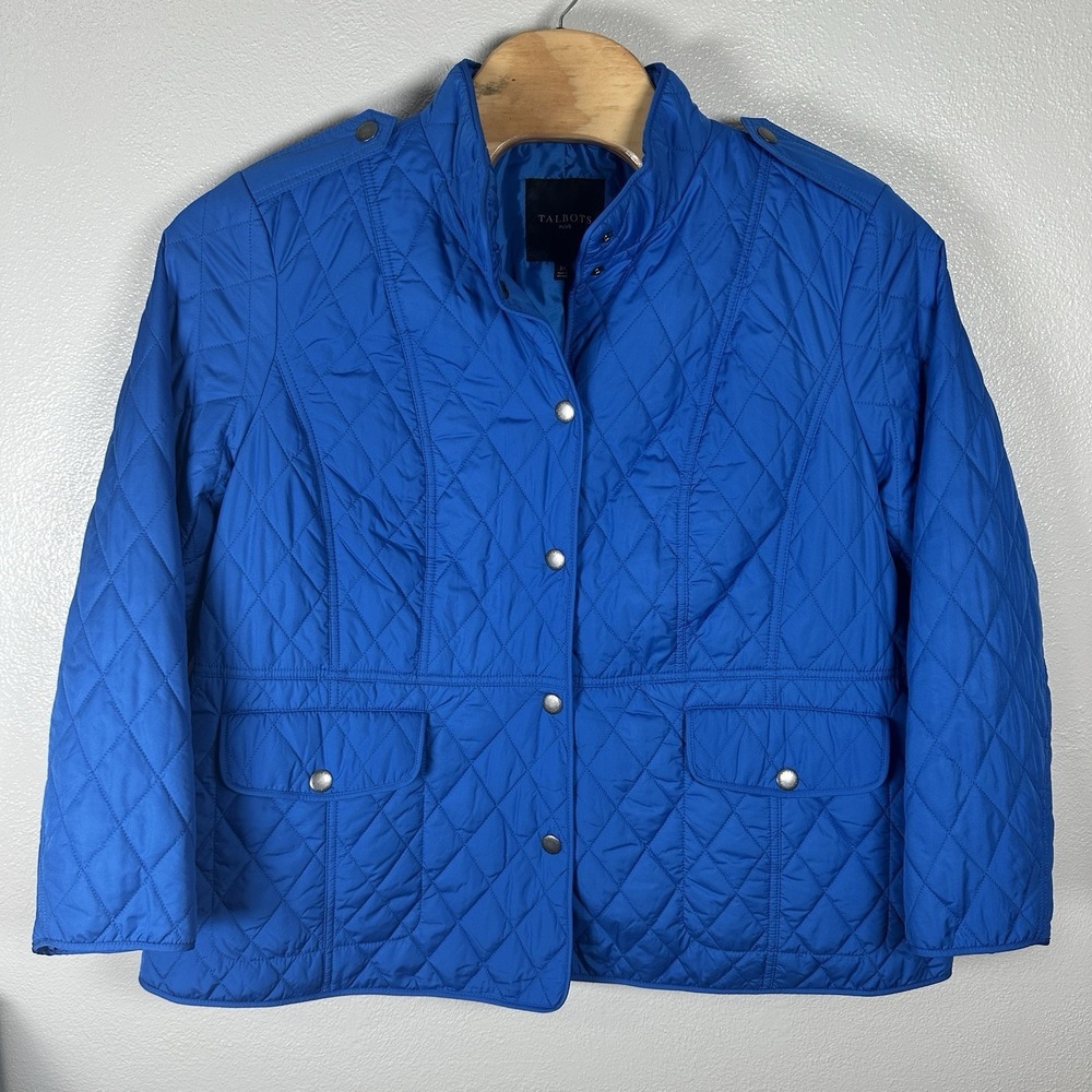 Talbots Plus Quilted Jacket Womens Size 3X Cobalt Blue Barn Coat Snap